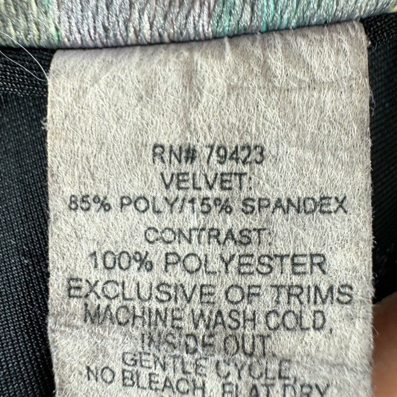 Vintage Dentelle Size Large Black Stretch Velvet Embroidered Gown Slip Dress - Picture 7 of 7